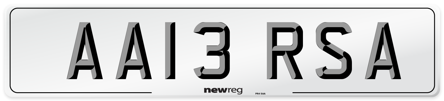 AA13 RSA Number Plate from New Reg